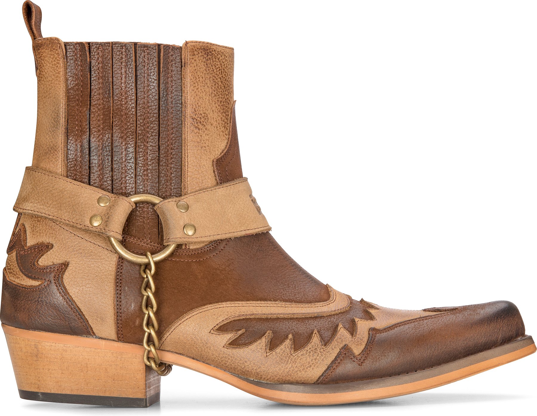 Herren-Cowboy-Stiefeletten aus Leder, braun, kubanischer Biker, Winklepickers, Western Country