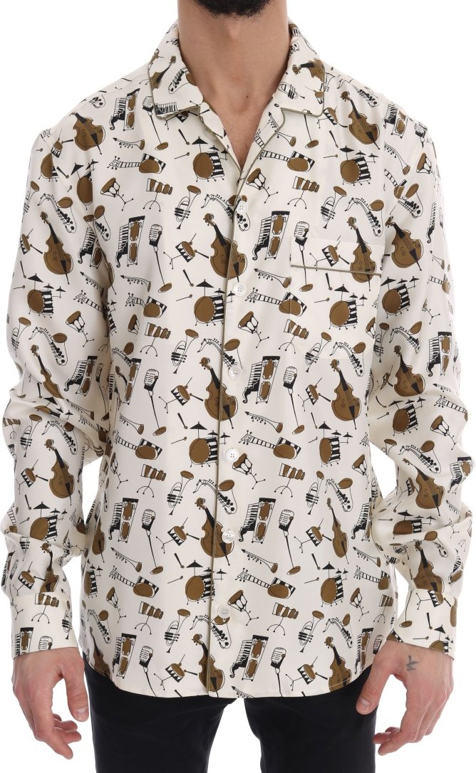 Dolce & Gabbana Weißes Seidenhemd mit JAZZ-Motivdruck