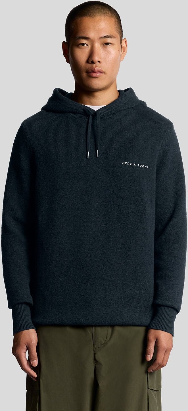 Thumbnail - Lyle & Scott – Gestrickter Kapuzenpullover mit Schriftzug – Marineblau