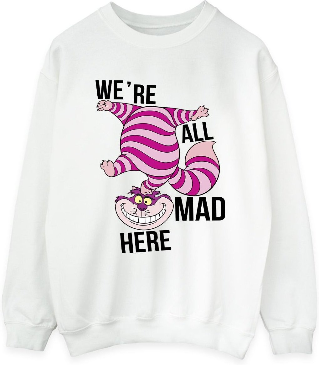 Disney Frauen/Damen Alice im Wunderland Alle verrückt hier Sweatshirt (Weiß)