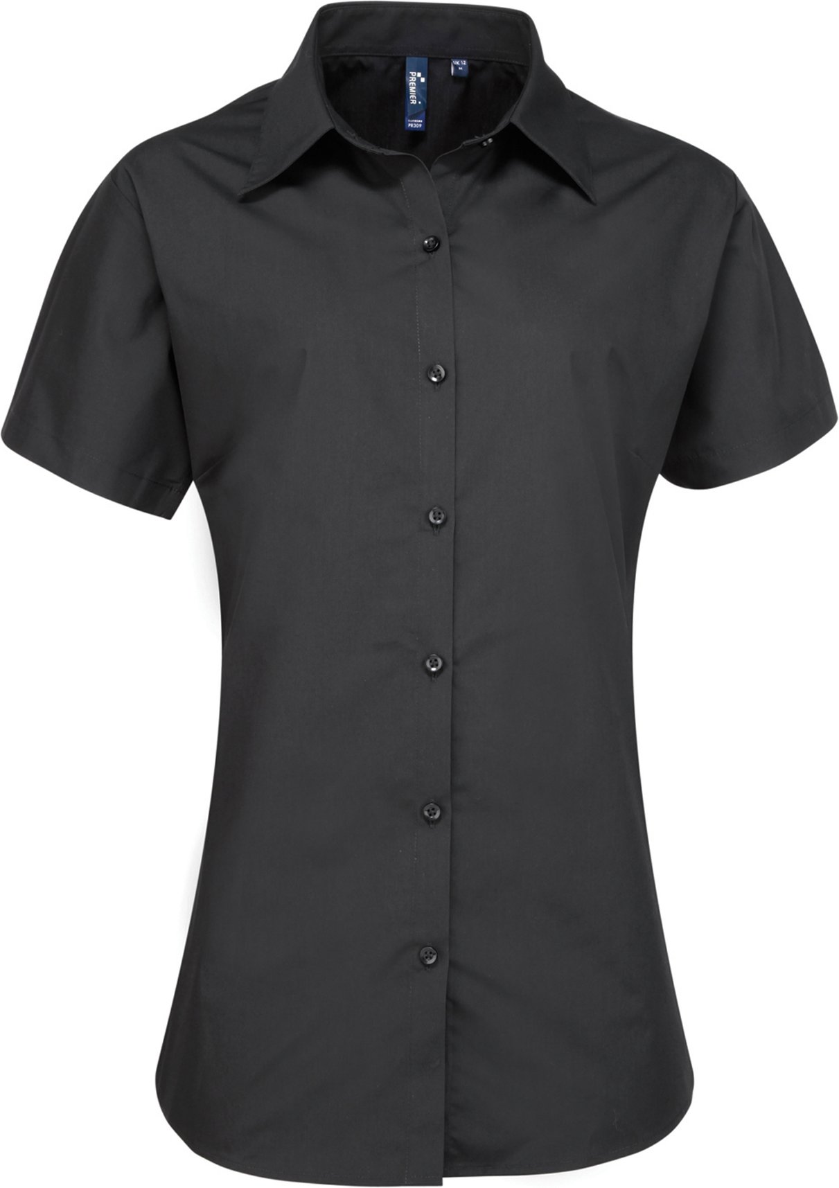 Premier Damen Popeline-Bluse / Bluse / Arbeitshemd, kurzärmlig (Schwarz)