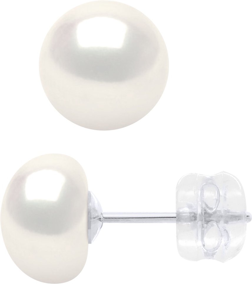 Ohrringe aus Weißgold – echte Süßwasser-Zuchtperlen, Knopf 8–9 mm