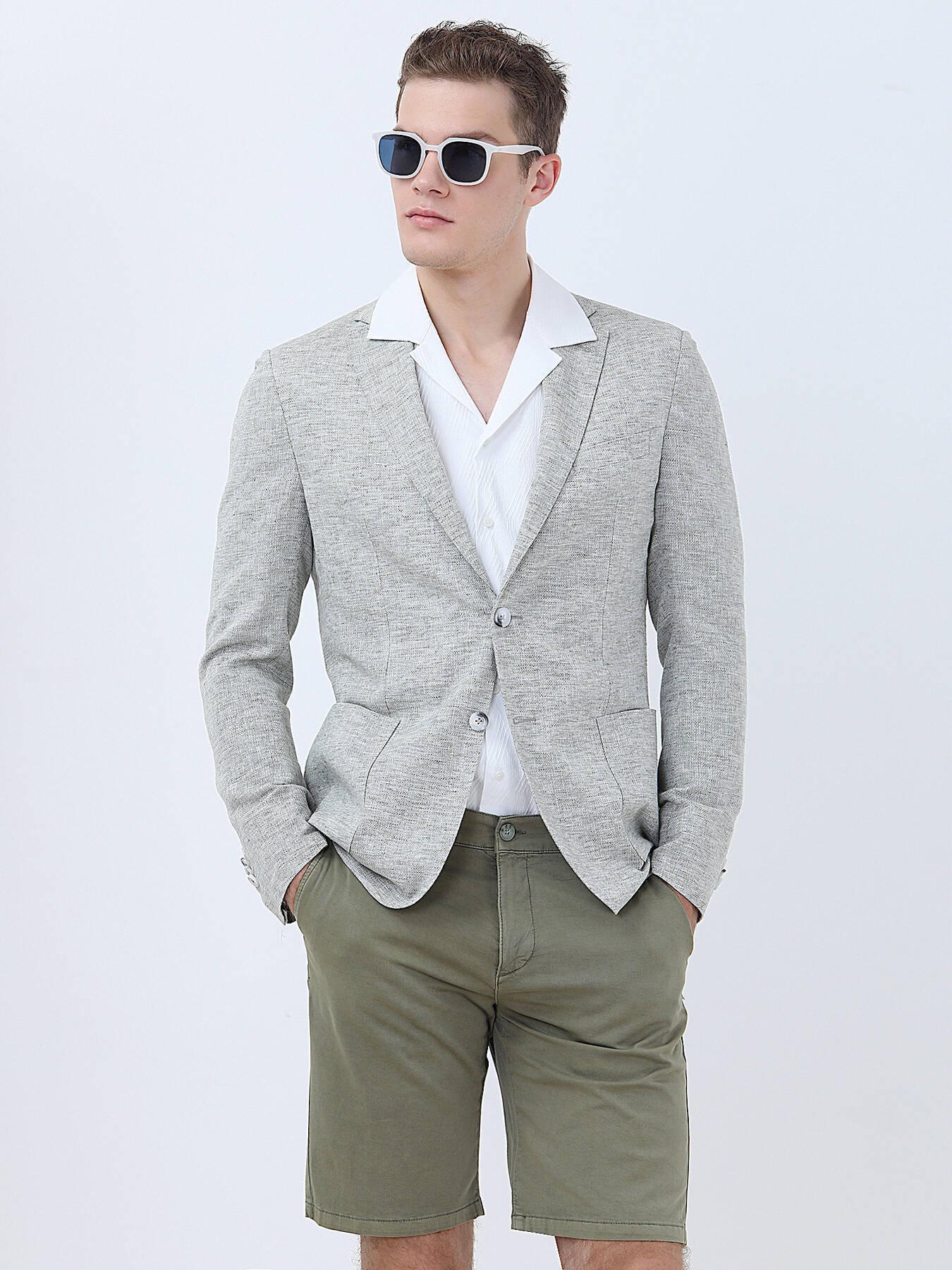 Micro Modern Fit Jacke aus Leinenmischung