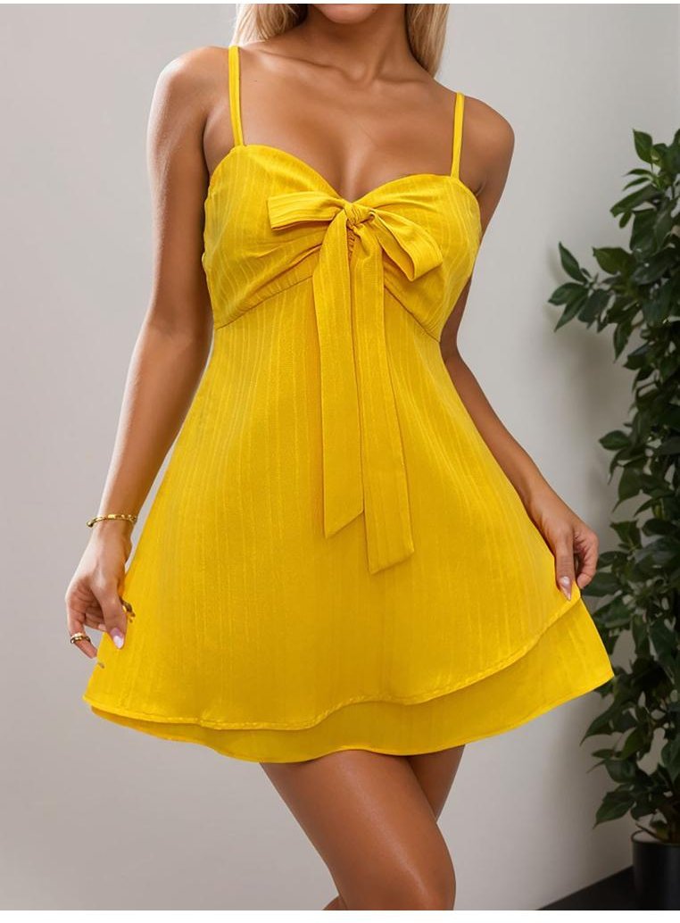 Damen Schichten-Herz-Ausschnitt-Bogen-Front Mini Cami Kleid