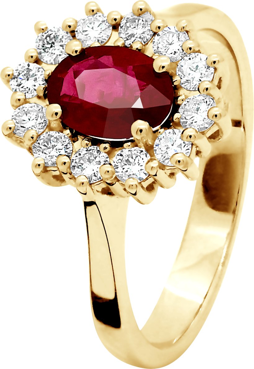 DIADEMA - Ring - Rubin umgeben von Diamanten - Gelbgold