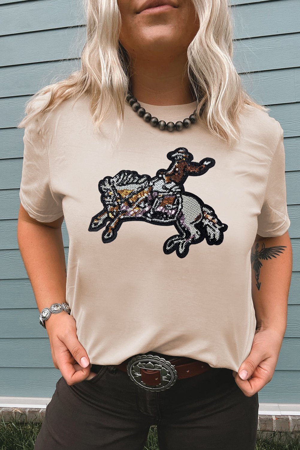 Pailletten Rodeo Reiter T-Shirt