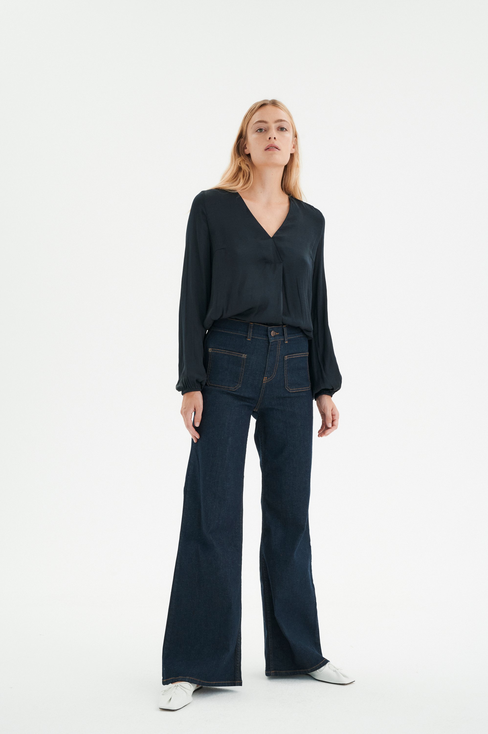 Langarm-Bluse Gerade Passform Blac