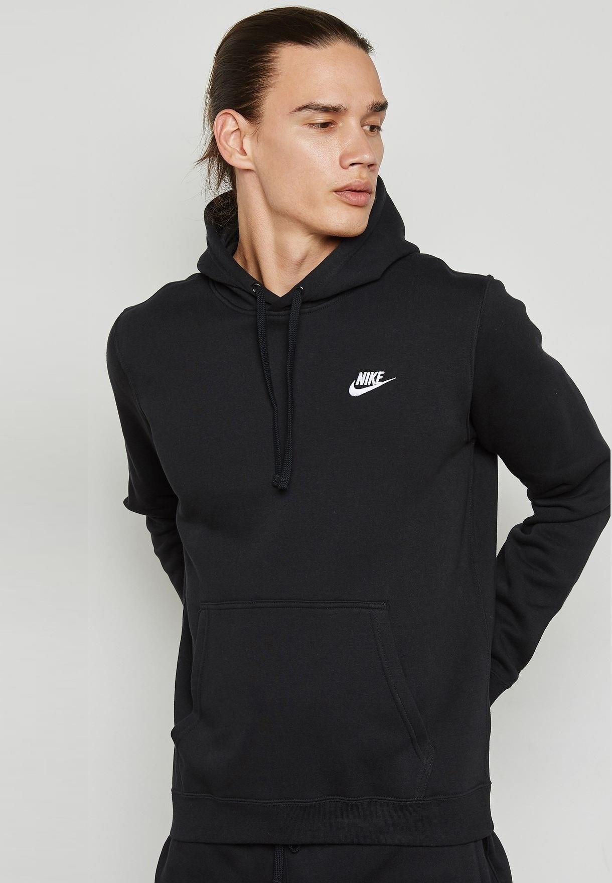 Nike Club Pullover Hoodie mit gesticktem Logo in Schwarz