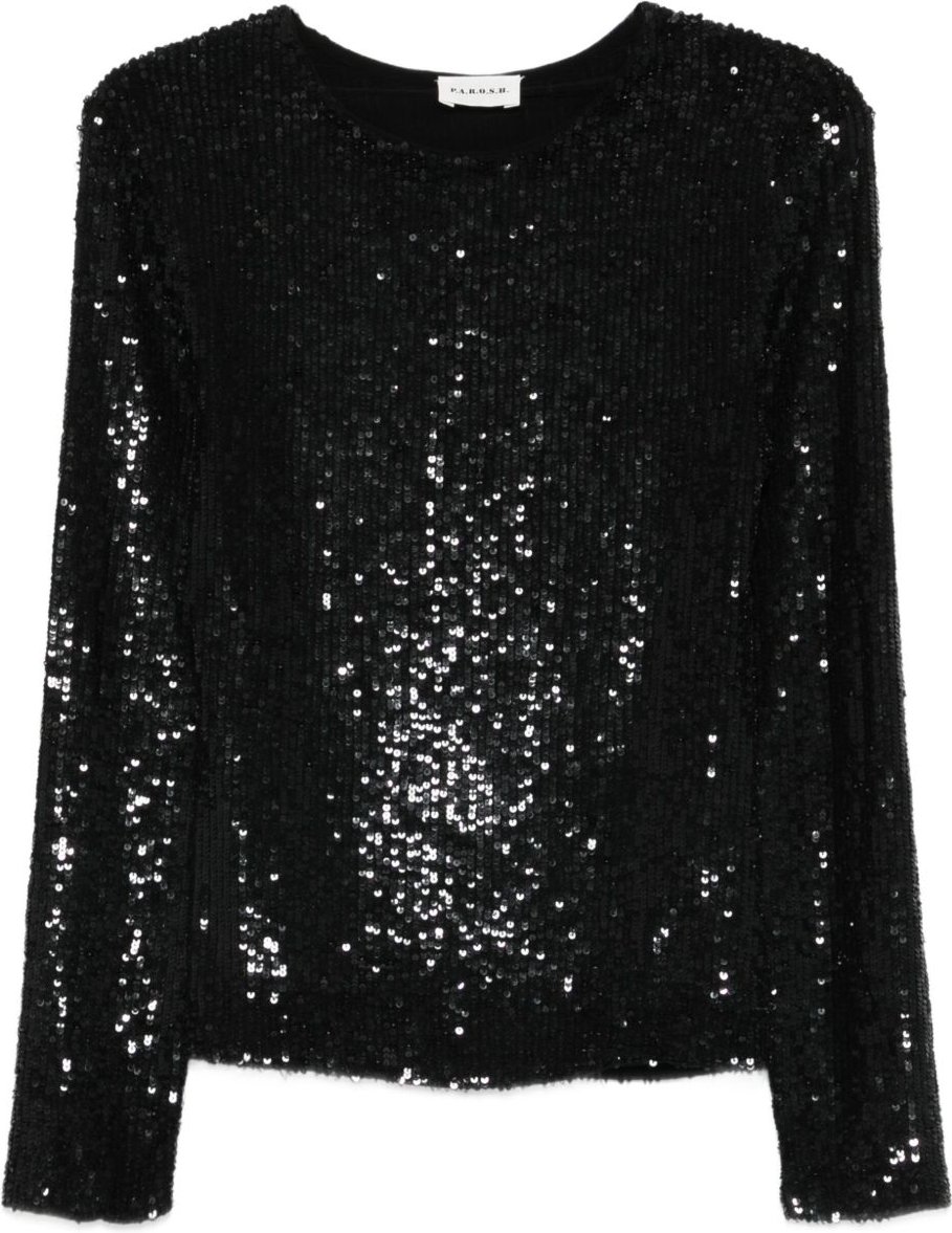 Schwarzes Pailletten Langarmshirt