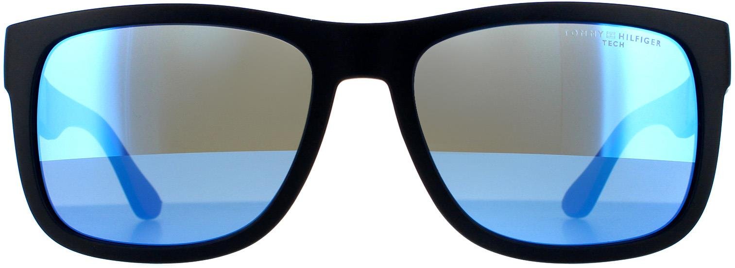 Tommy Hilfiger Rectangle Mens Matte Blue Blue Mirror Sonnenbrillen