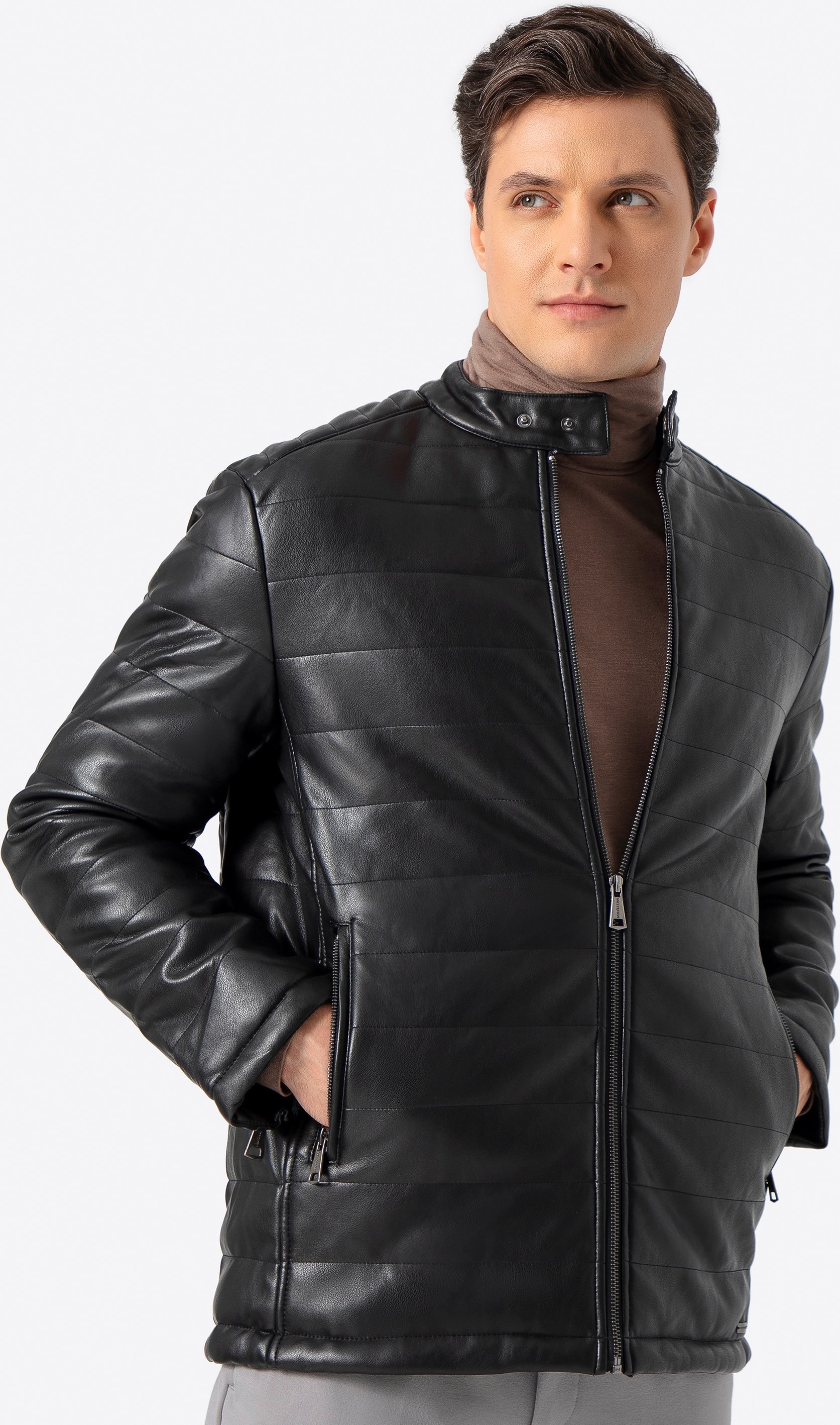 Wittchen Herren-Steppjacke aus schwarzem Öko-Leder