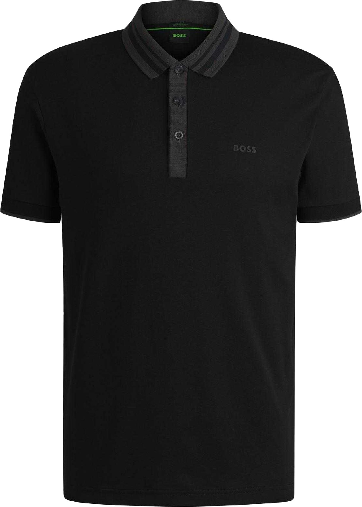 Boss - "Paule" Poloshirt für Herren, Gestreifter Halsausschnitt (Schwarz)