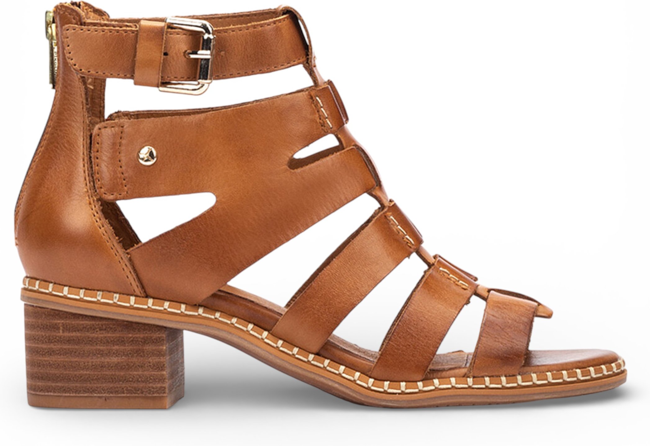 Pikolinos Damen-Gladiator-Sandalen aus braunem Leder mit Blockabsatz - Blanes