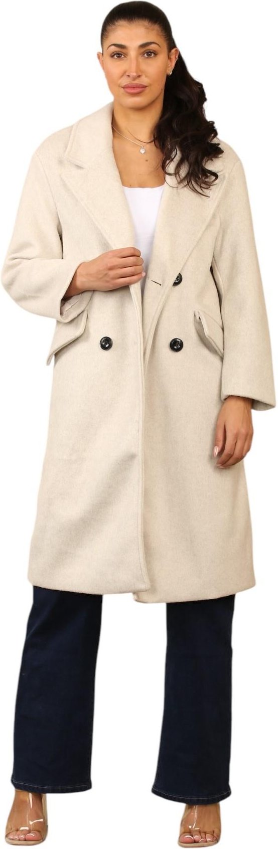 Bershka Damen Doppelreihiger Trenchcoat in Elfenbein