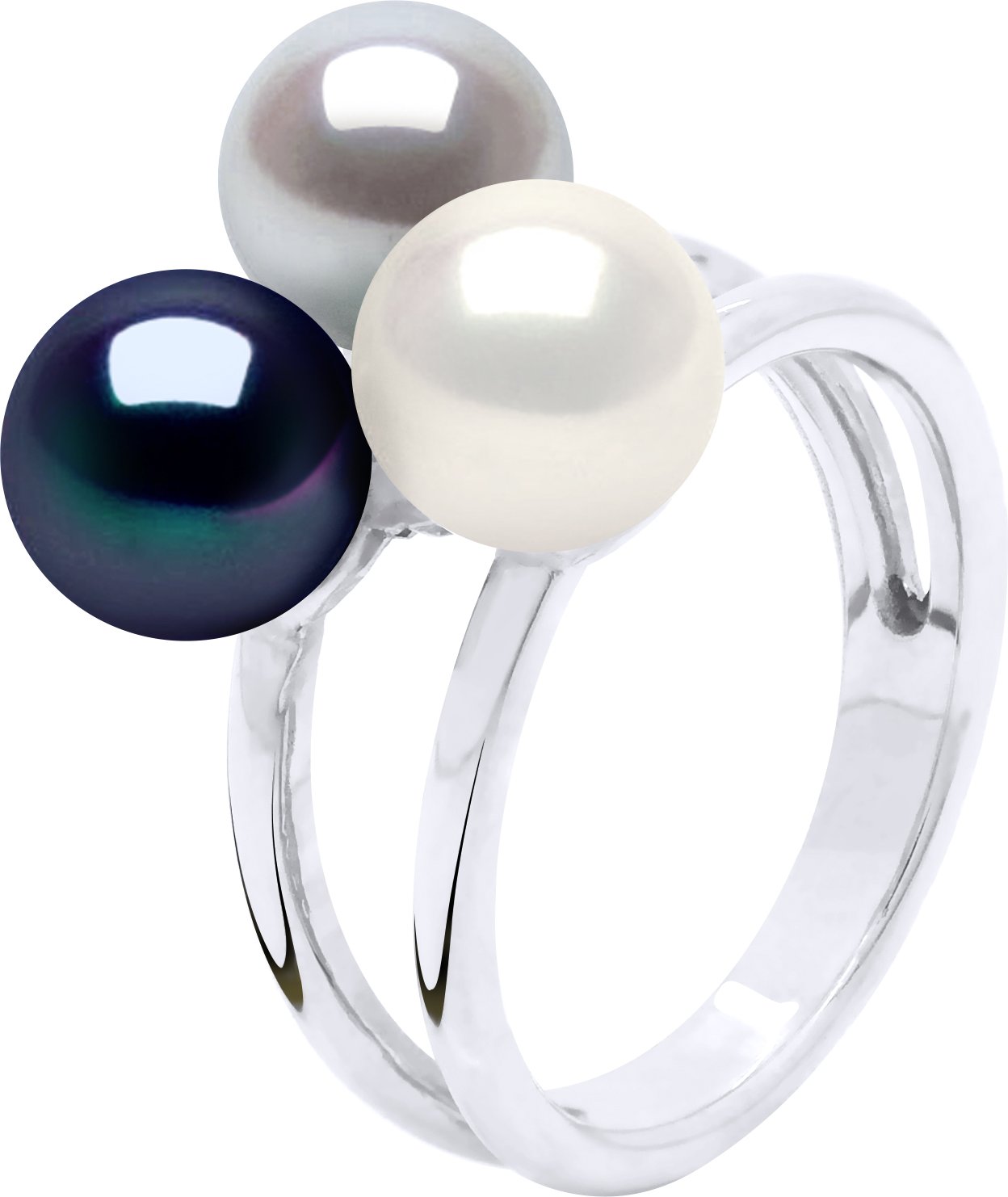 Ring Trilogie Bulk - 3 echte Süßwasser-Zuchtperlen rund 7-8 mm