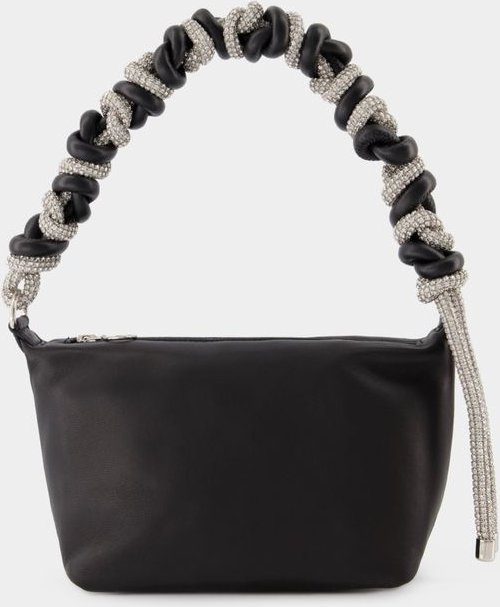 Thumbnail - Crystal Phone Cord Hobo Bag - Kara - Schwarz - Leder