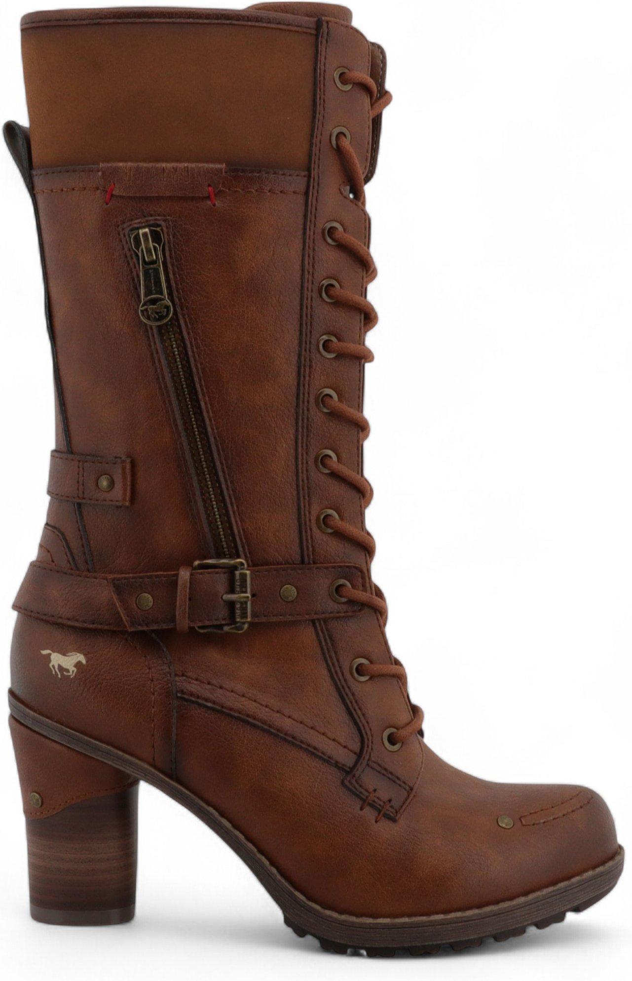 Mustang Damen-Kampfstiefel mit Absatz und Schnürung in Braun