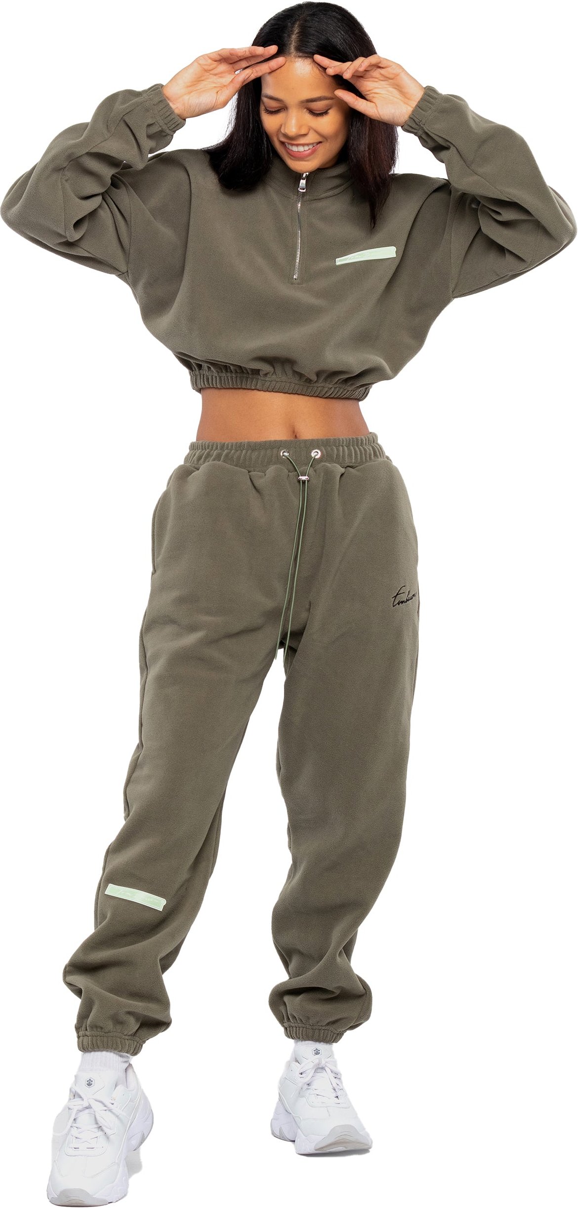 Tom Barron Casual Cropped Fleece Stilvoller Oversize-Trainingsanzug-Set für Damen
