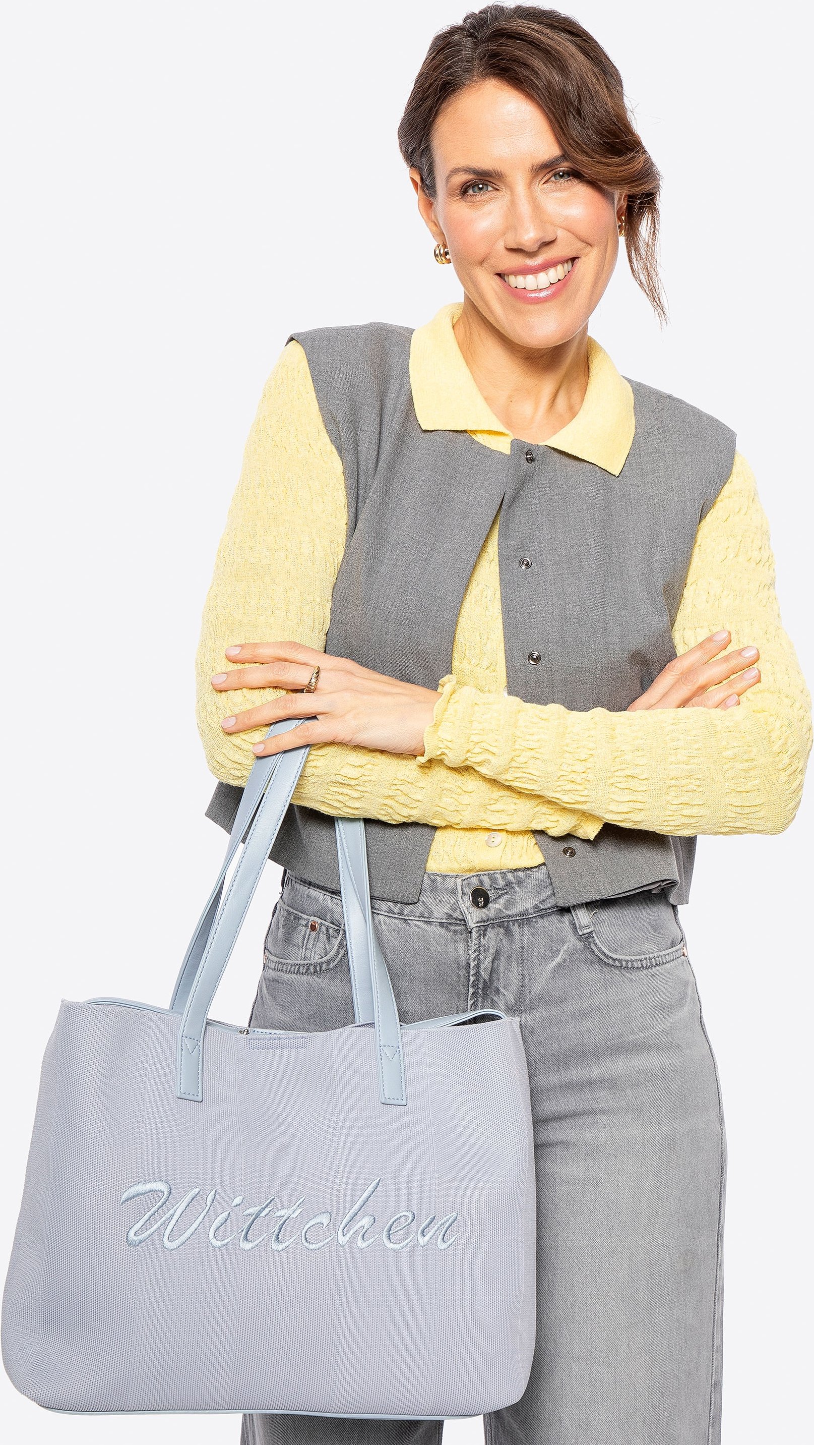 Wittchen Damen-Einkaufstasche mit Elementen aus Öko-Leder, blau