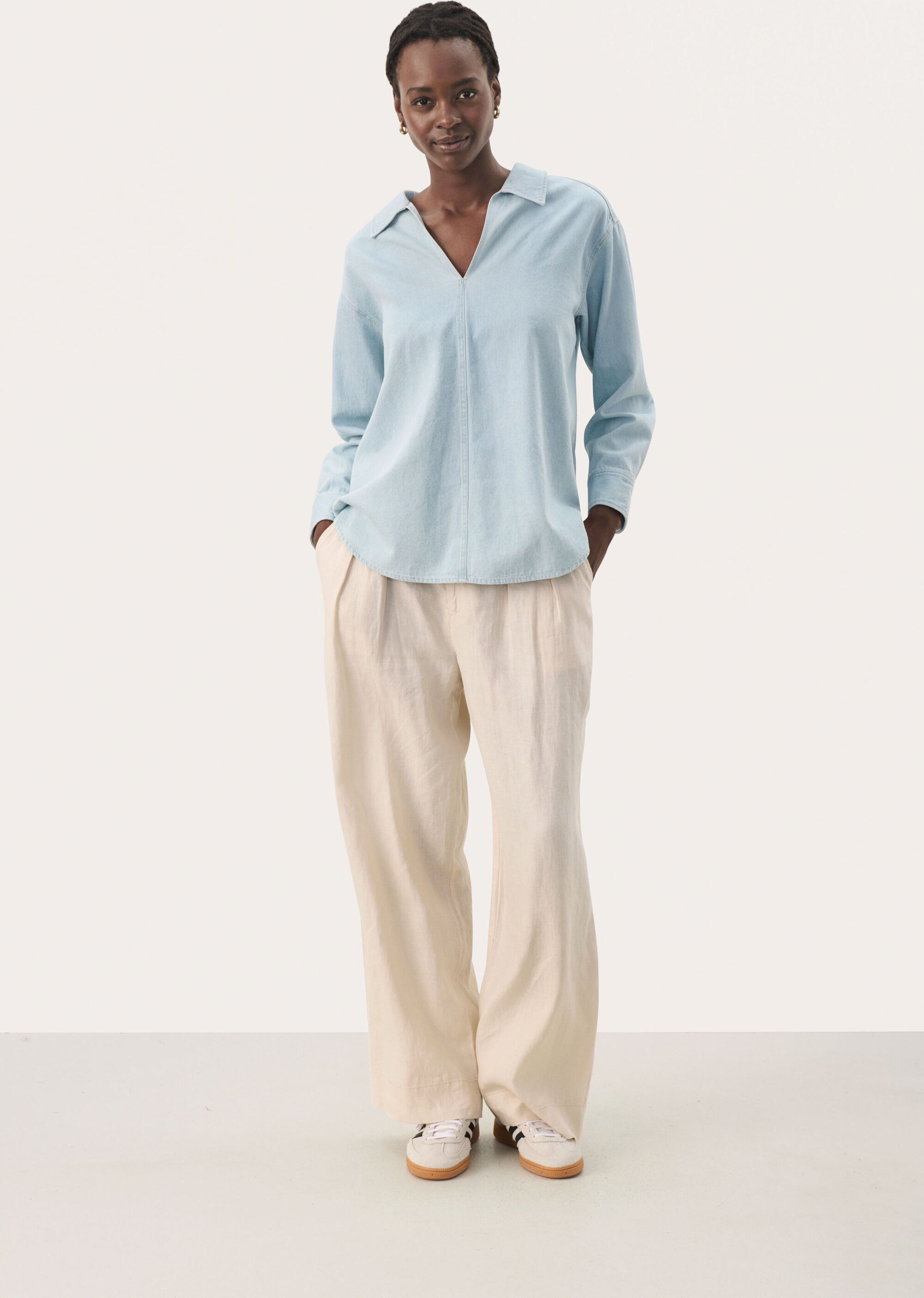 Thumbnail - Langarm - Hemd Oversize fit Whiteish Blue denim