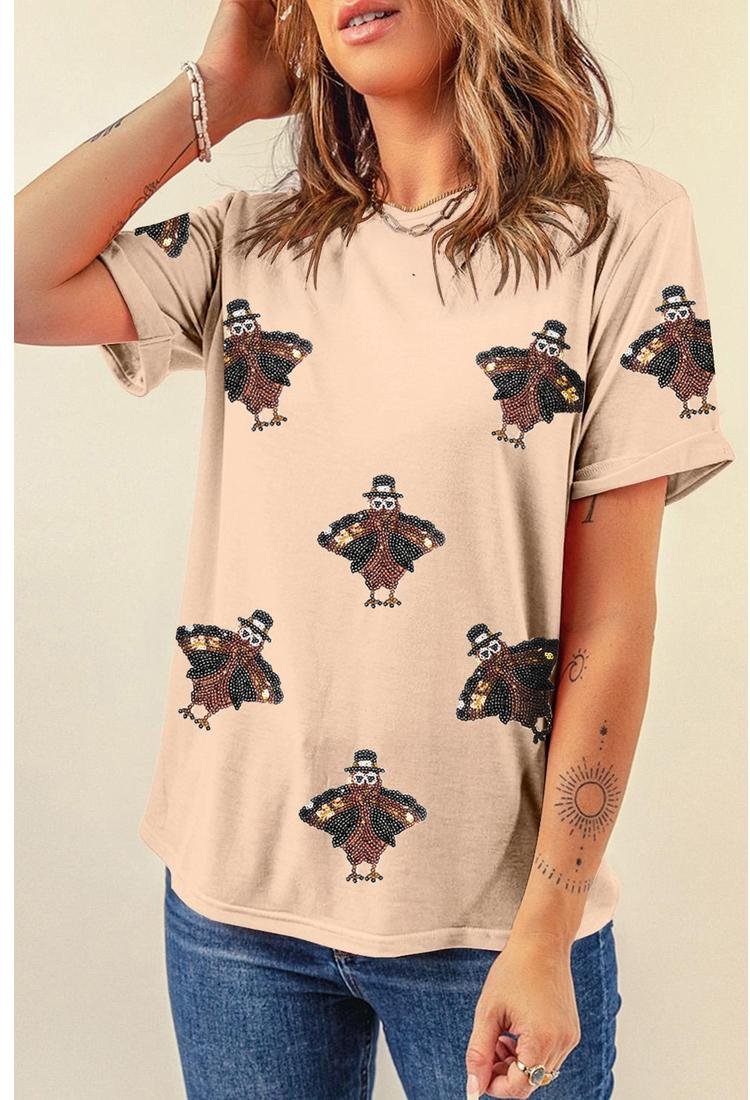 Azura Exchange Damen Türkei Pailletten T-Shirt Beige