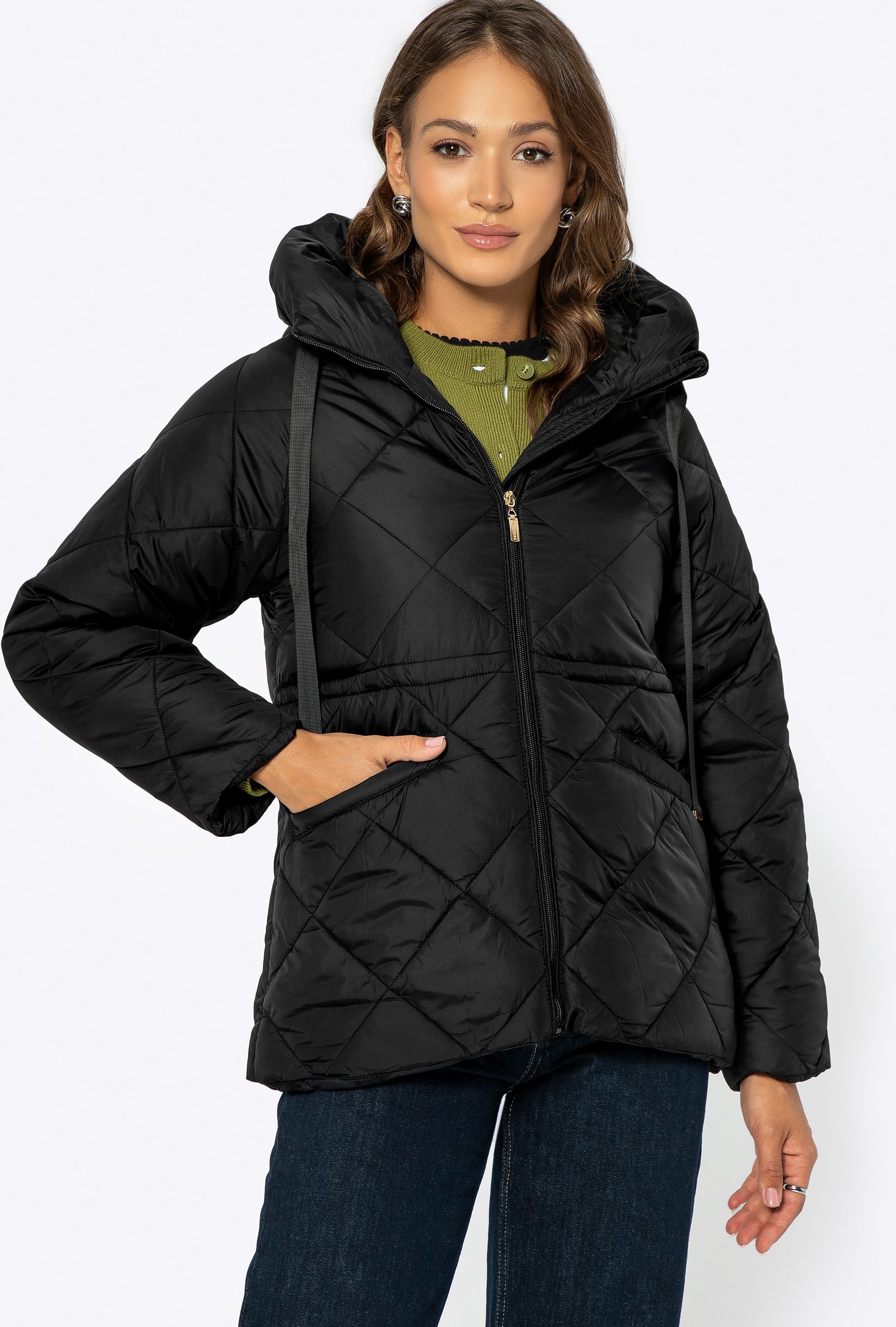 Wittchen Damen-Kapuzenjacke mit Kordelzug, schwarz, Polyester