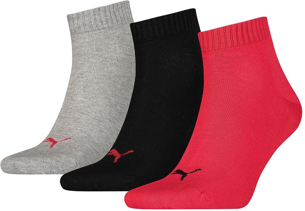 Puma Unisex Kurzsocken für Erwachsene, 3er-Pack (Schwarz/Rot/Grau)