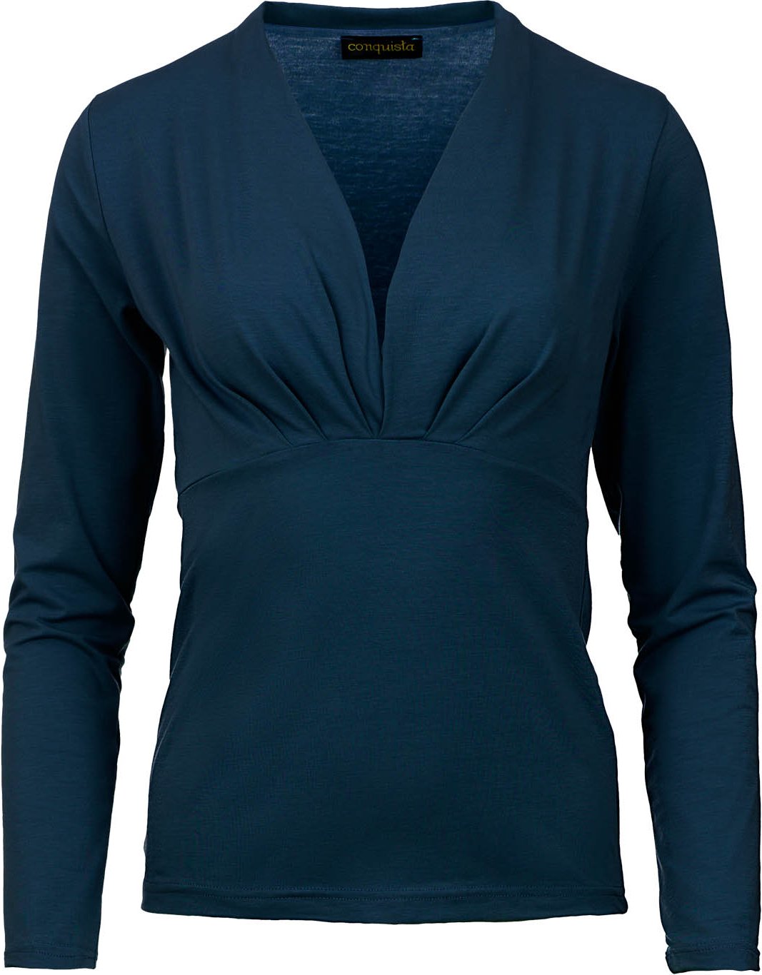 Marineblaues langärmeliges Faux Wrap Top aus nachhaltigem Stretch-Jersey-Stoff