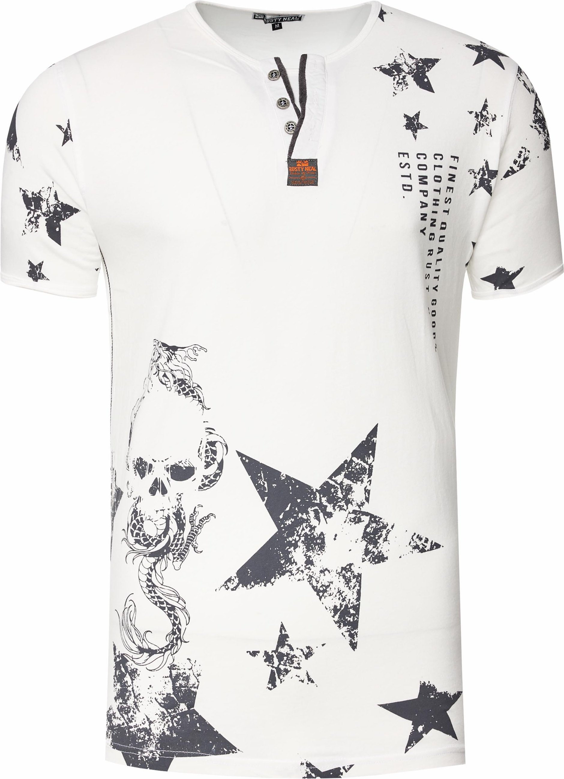 Thumbnail - Rundhals Henley T-Shirt mit Prints und Knopfleiste