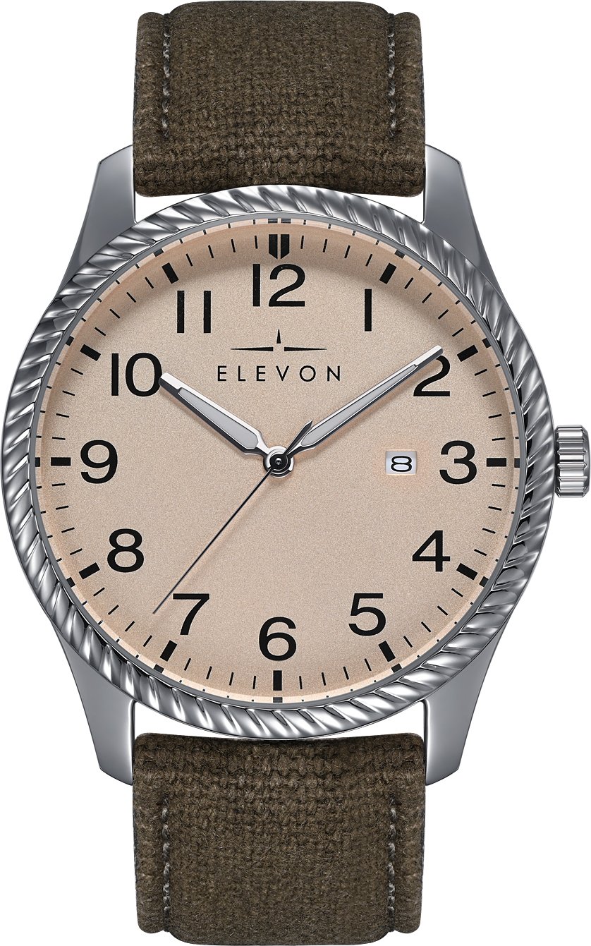 Montre Elevon Crosswind avec bracelet en cuir recouvert de toile et date