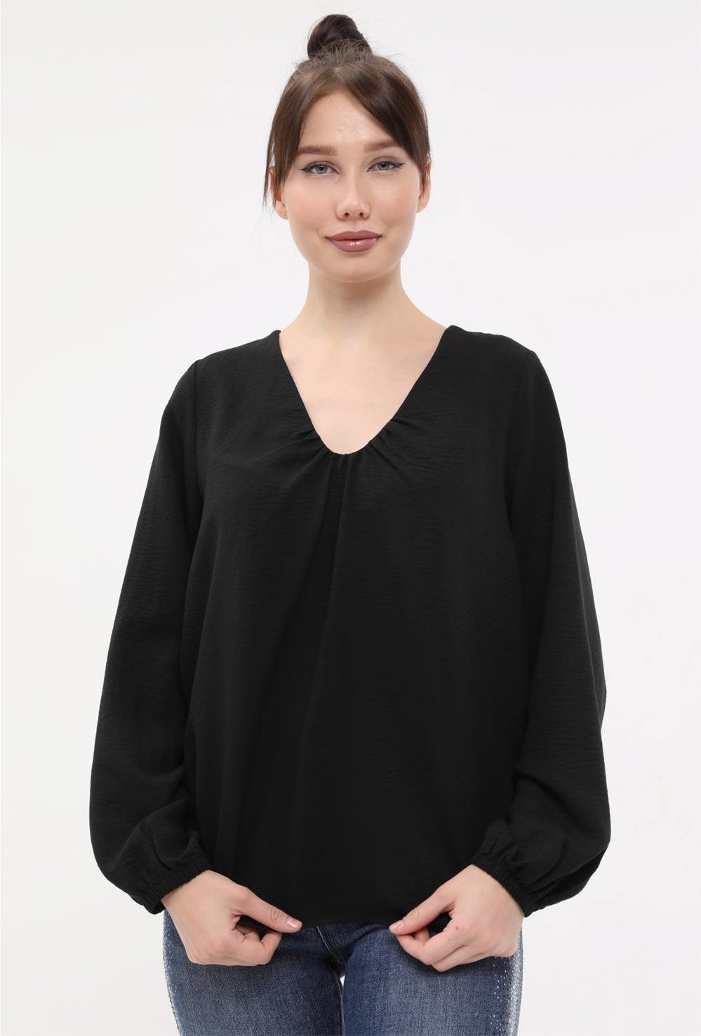 Gerüschte V-Ausschnitt Bluse