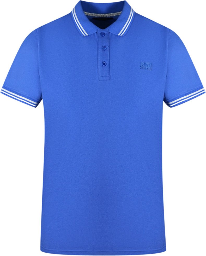 Cavalli Class Polohemd mit Zwillings-Paspelkragen in Blau