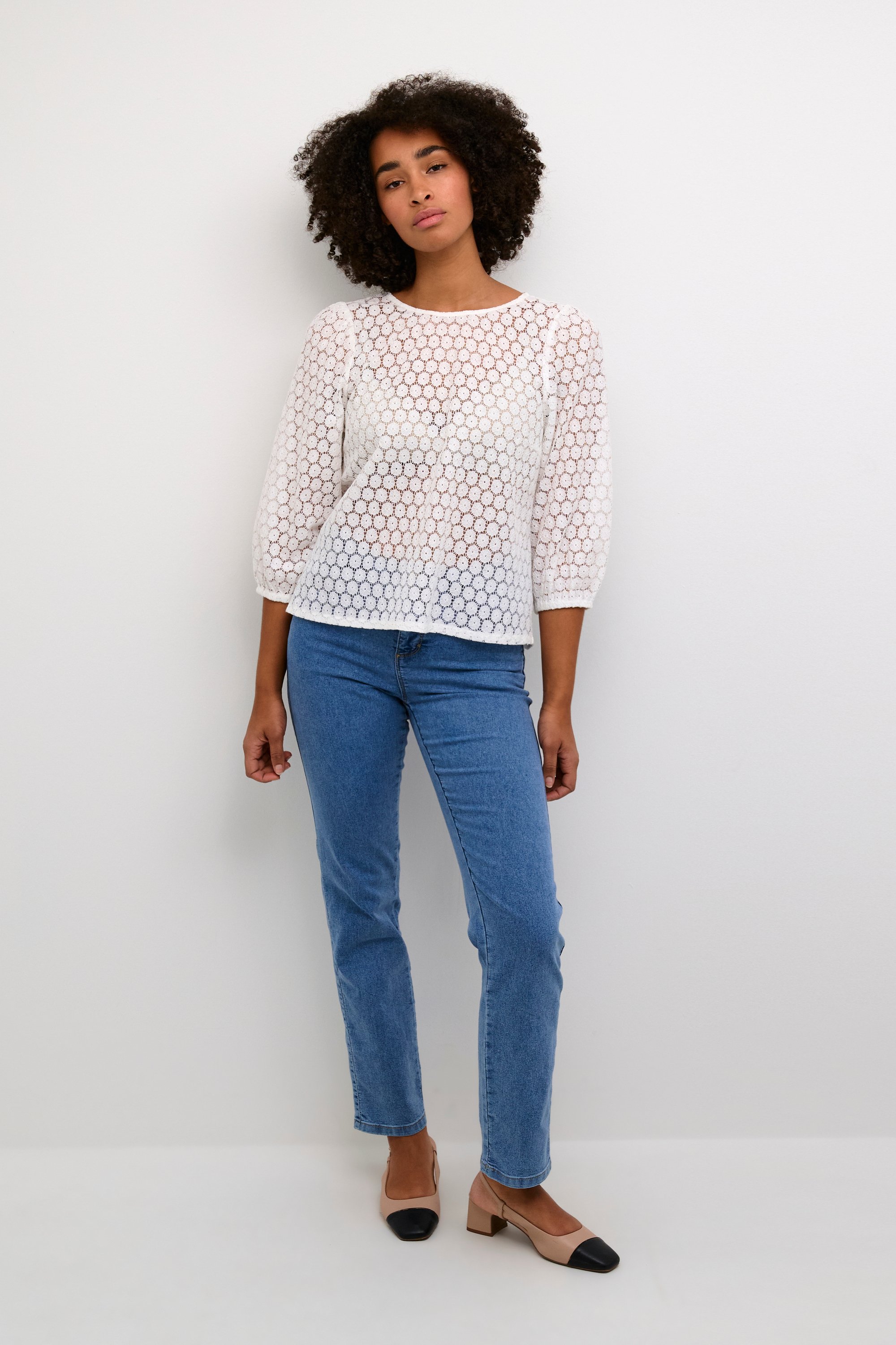 Langarm-Bluse Regular fit Chalk white