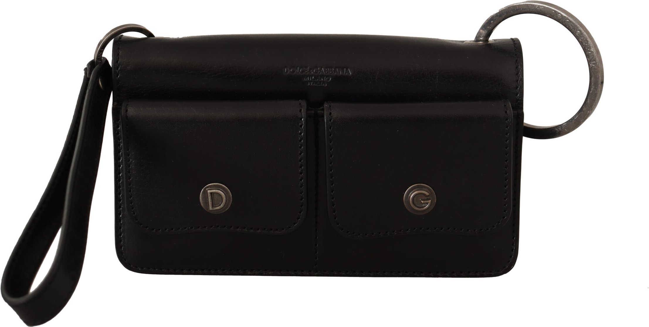 Dolce & Gabbana Schwarze Leder Handgelenk Mini Tasche Karten Geldbörsen Herren Wallet