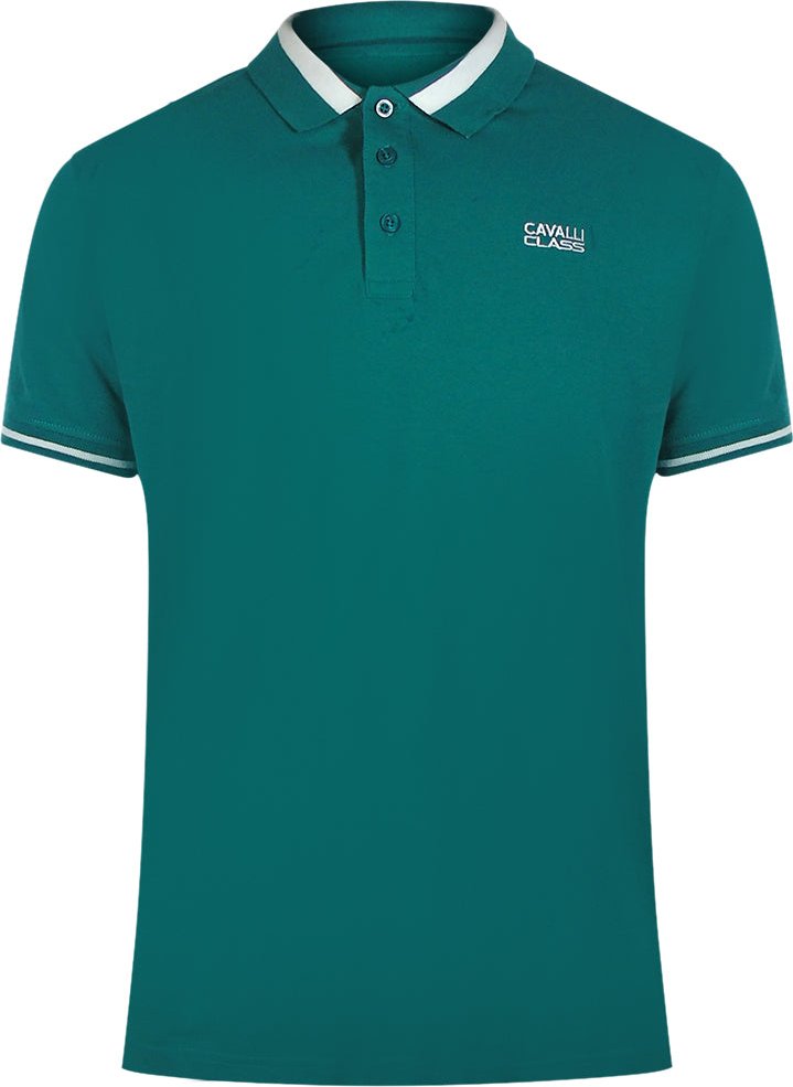 Cavalli Class - Grünes Poloshirt Mit Auffälligem Streifenkragen