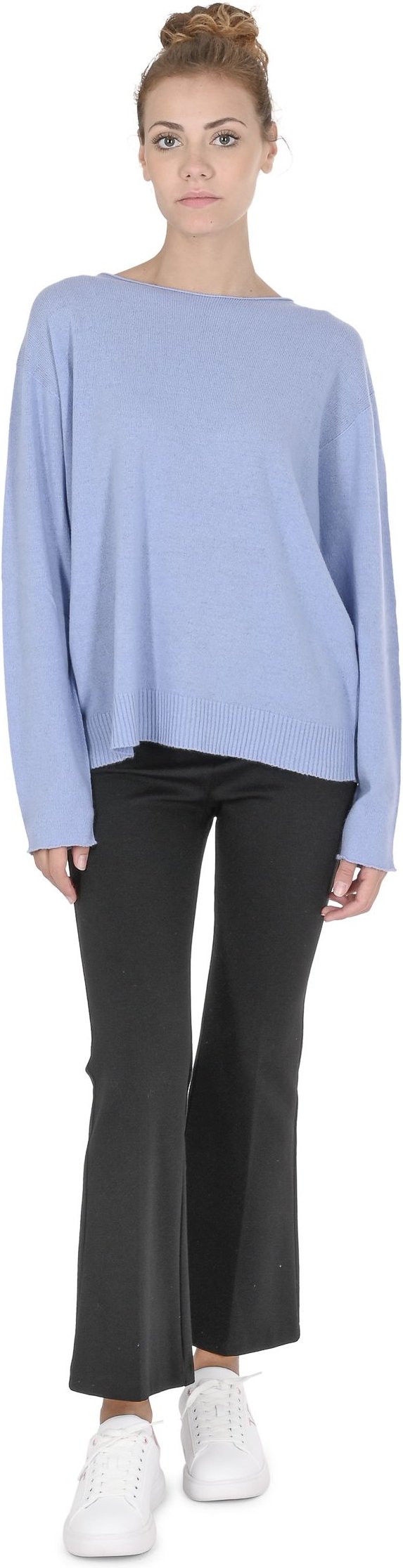 Crown Of Edinburgh Cashmere Übergroßer Pullover mit Bootskragen Für Frauen Coe 008 Himmelblau