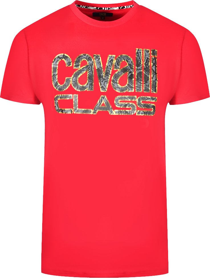 Cavalli Class Schlangenhaut Logo Rotes T-Shirt