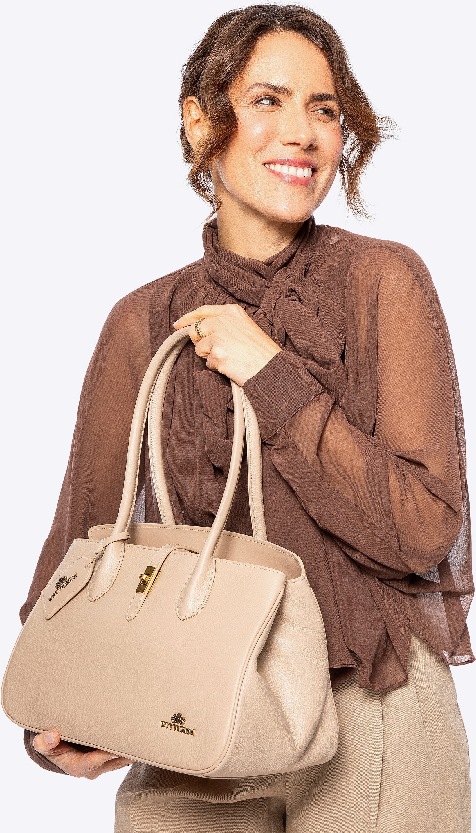 Wittchen Damen-Shopper-Tasche aus Leder mit Quasten in Beige, Naturleder