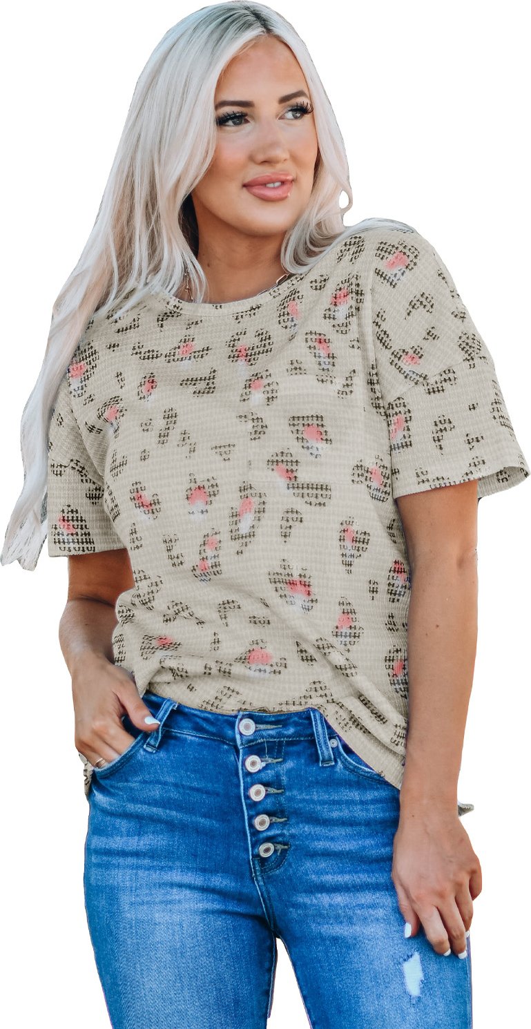 Leopardenmuster Waffelstrick T-Shirt