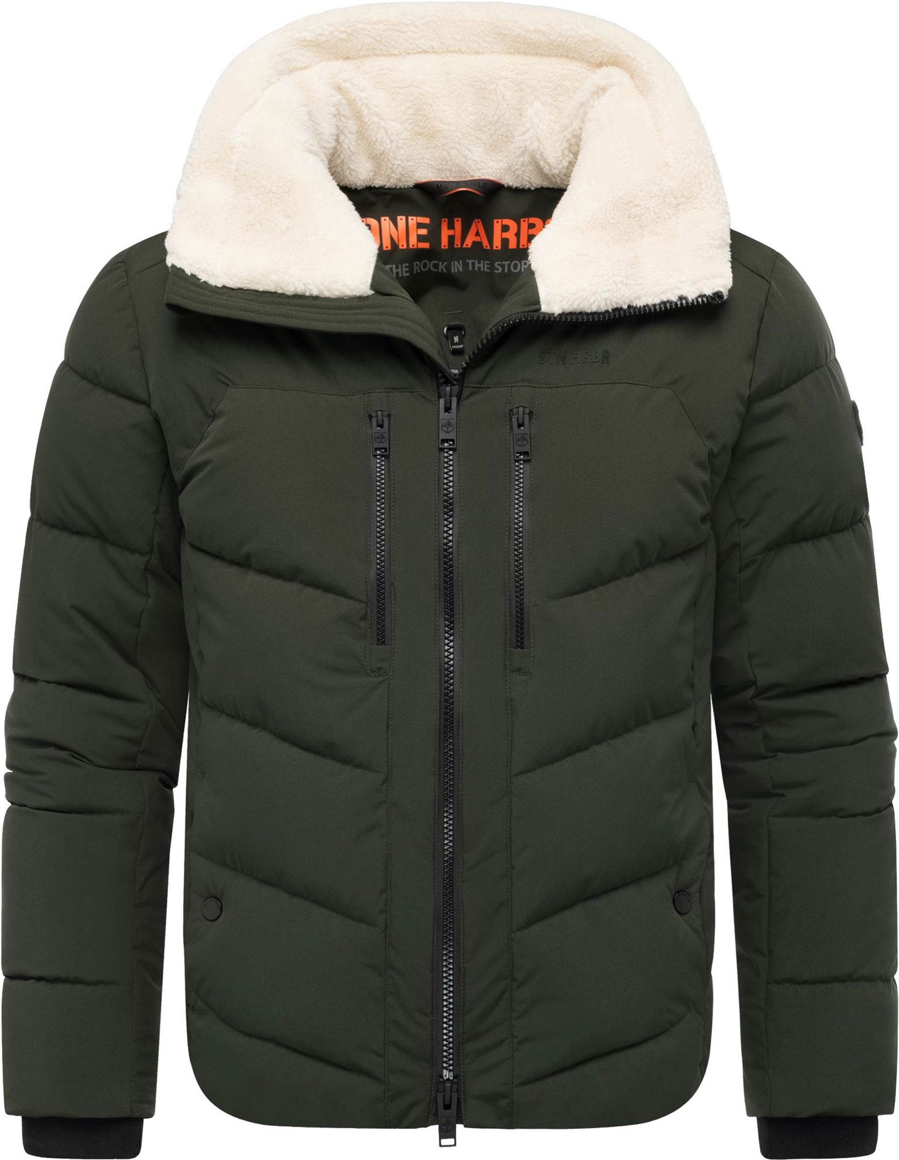 Stone Harbour Herren Steppjacke Ansello mit Teddyfleece-Kragen & Fleecefutter