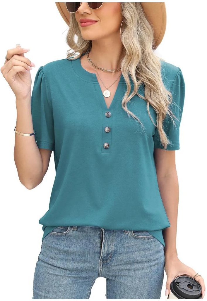 Damen T-Shirt mit Notch-Ausschnitt und kurzen Ärmeln