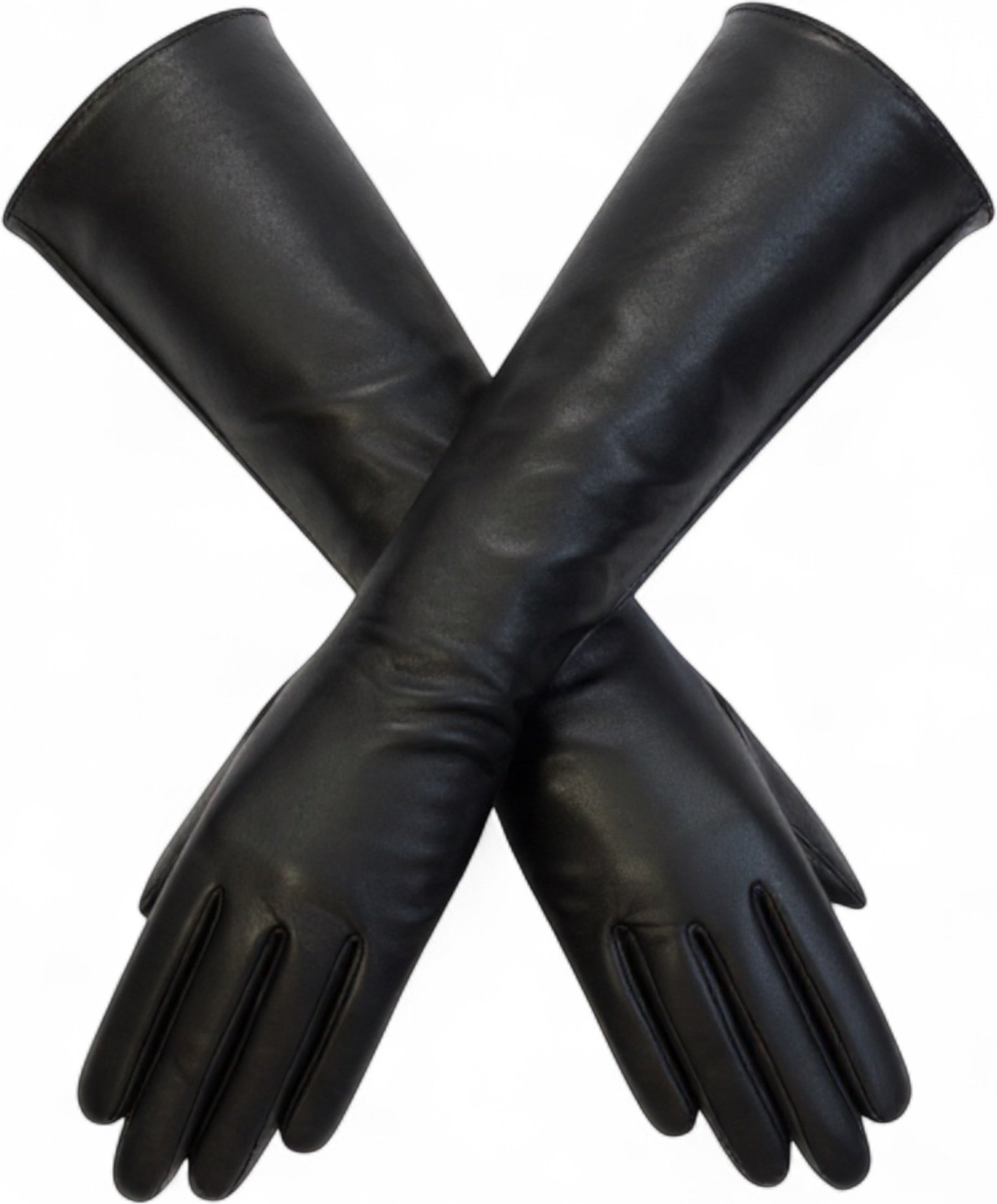 Lange schwarze Damen-Winterhandschuhe aus italienischem Leder mit weichem Wollfutter