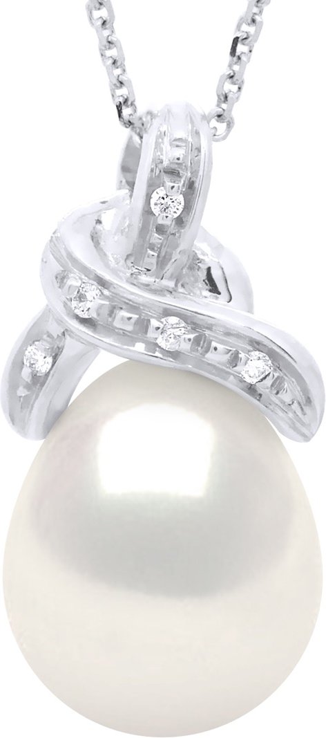 Halskette Perlenanhänger KNOT Weißgold und Diamanten 0,04 ct echte Süßwasserperle Birne 9-10 mm