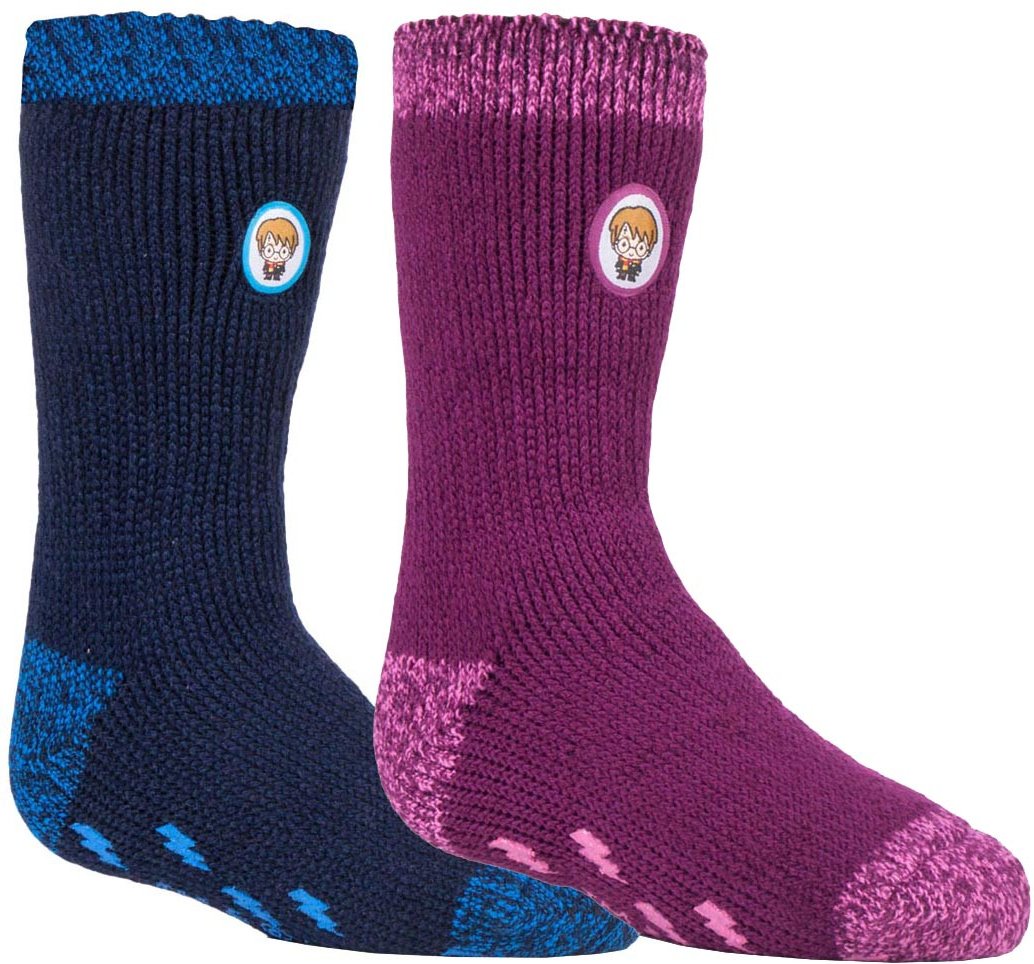 2 Paar Multipack Kinder Harry Potter Socken mit Griffen | Wärmehalter | Jungen & Mädchen thermische dicke rutschfeste Pa...