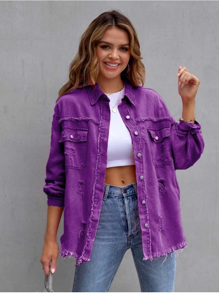 Damen Jeansjacke mit lässigem Schulteransatz im Used-Look