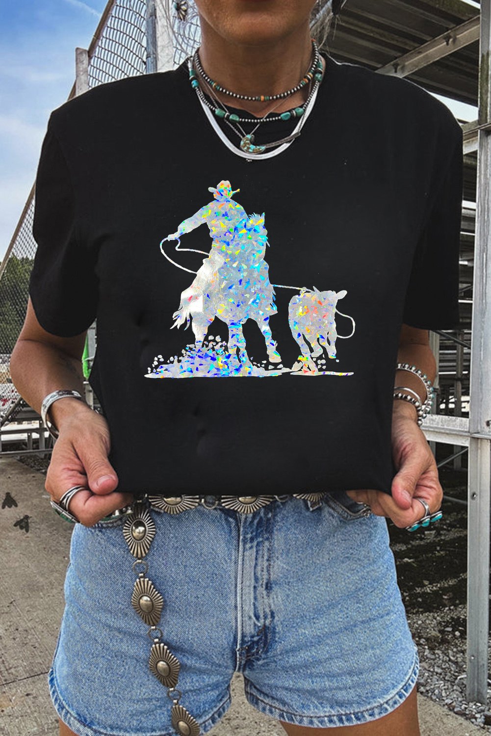 Rodeo holografisches Kurzarm-T-Shirt
