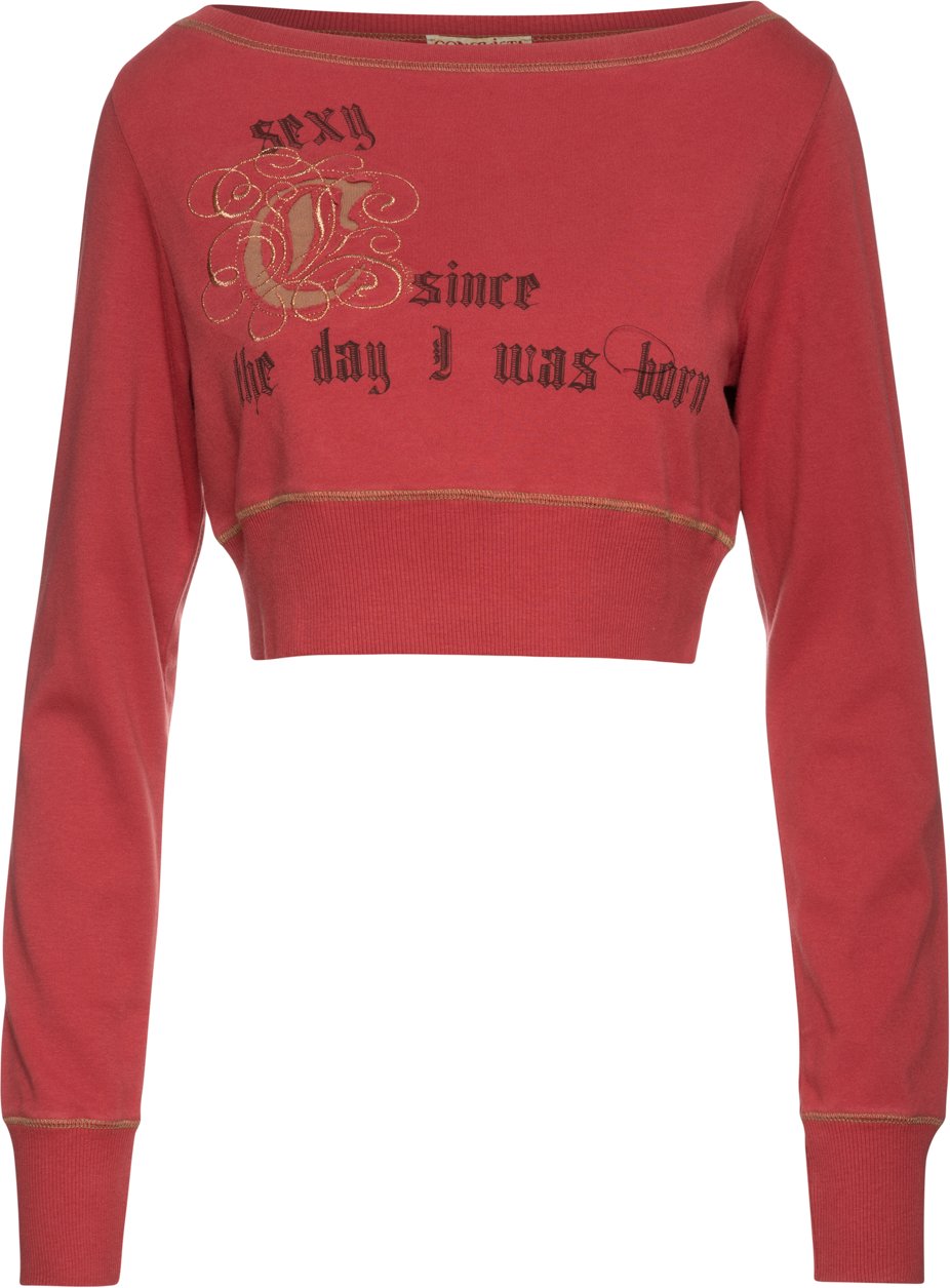 Dunkelrotes Crop-Print-Top mit appliziertem Detail