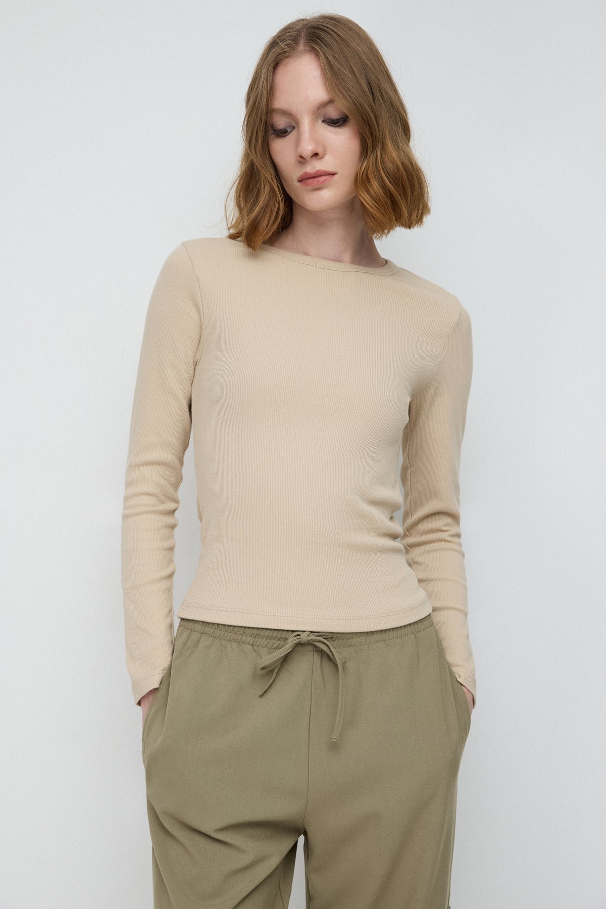 Dehnbarer Basic Langarm T-Shirt aus türkischem Stoff