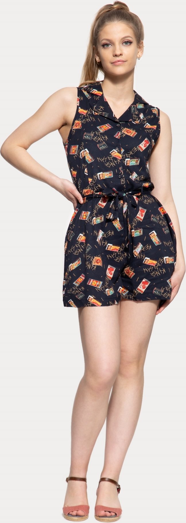 Queen Kerosin Damen 50s Style Jumpsuit navy