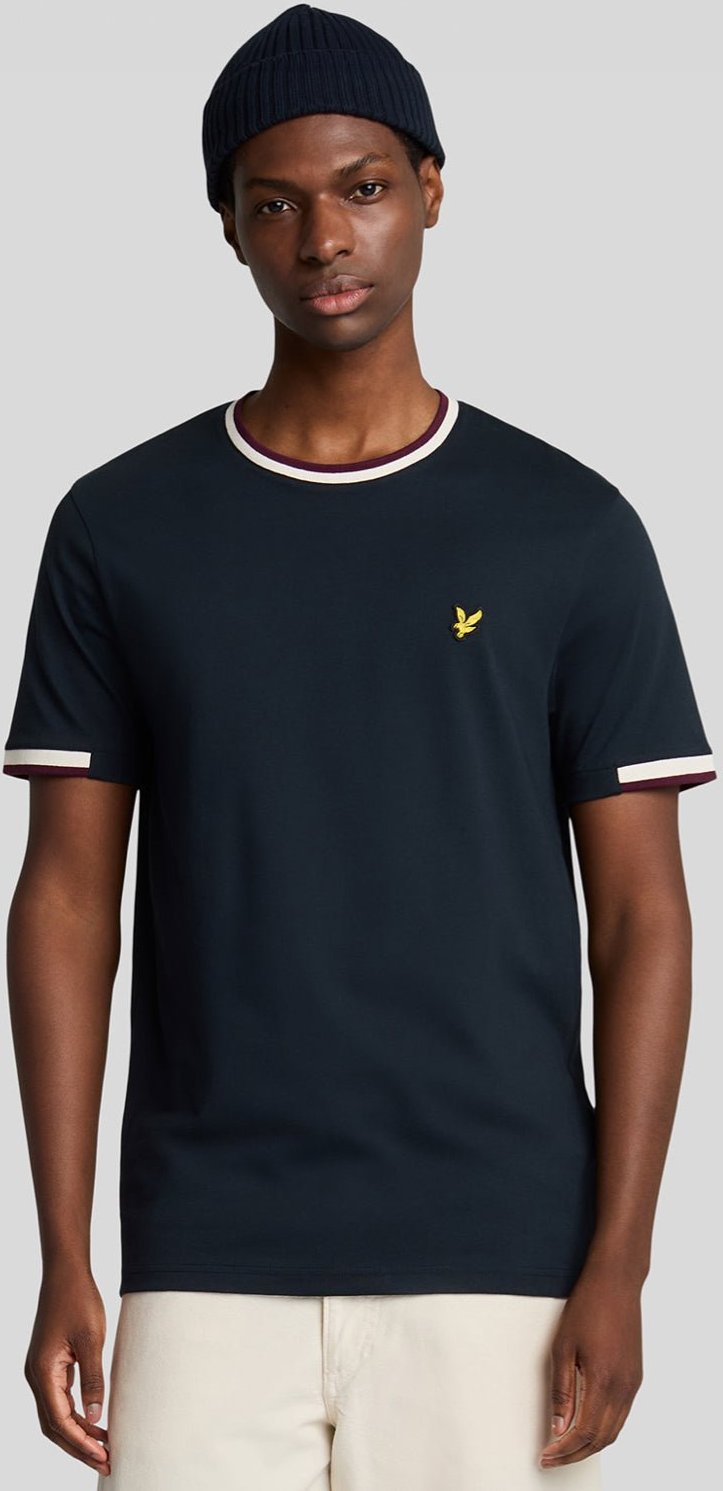 Lyle & Scott T-Shirt mit halbhohem Rand – Marineblau